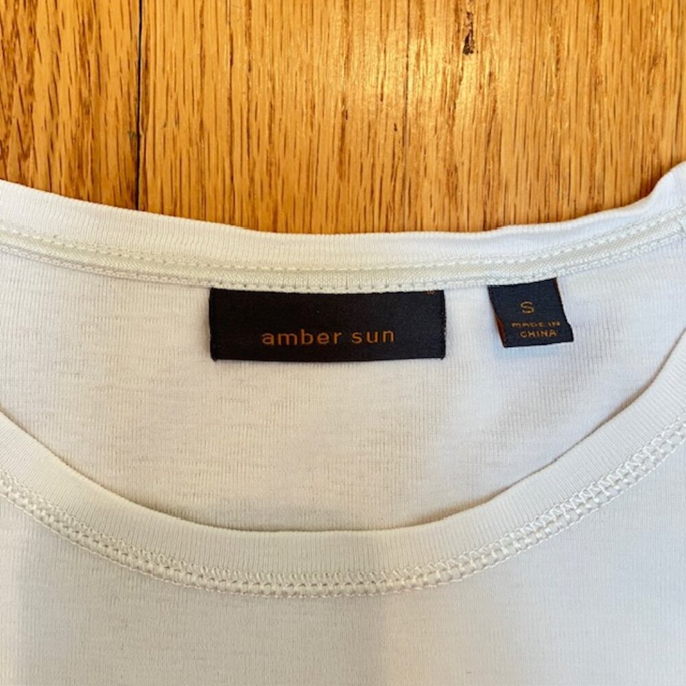 Amber Sun Long Sleeve Ivory colored 100% Cotton T Shirt S - Picture 4 of 8